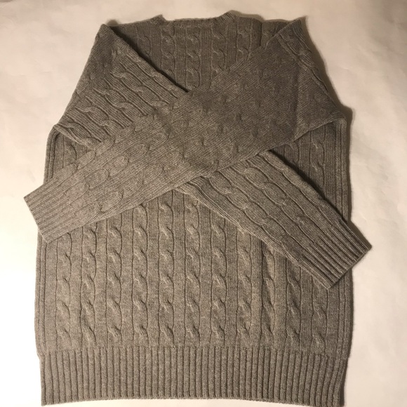 Ralph Lauren Black Label Cable Knit Crewneck Cashmere Sweater Small Gray - Picture 2 of 8